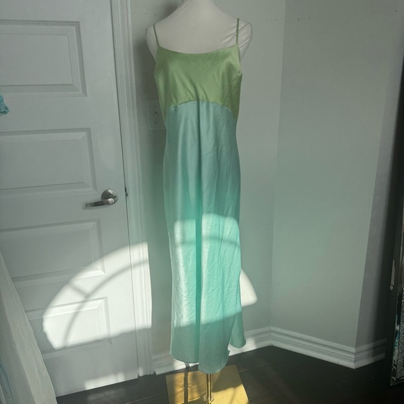 Natori vintage Green n Blue slip Dress fairycore mermaid whimsy cottage luxury L - Picture 2 of 8